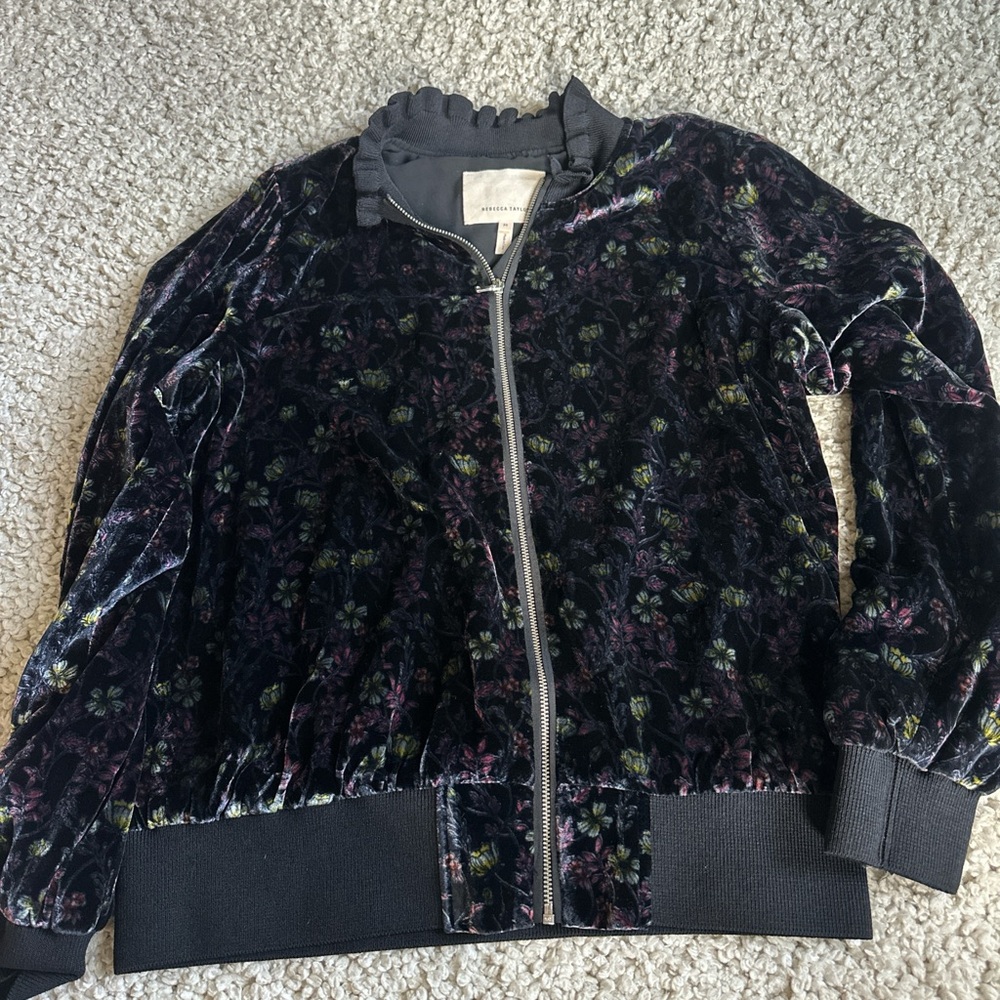 Rebecca Taylor Black Floral Bomber Jacket